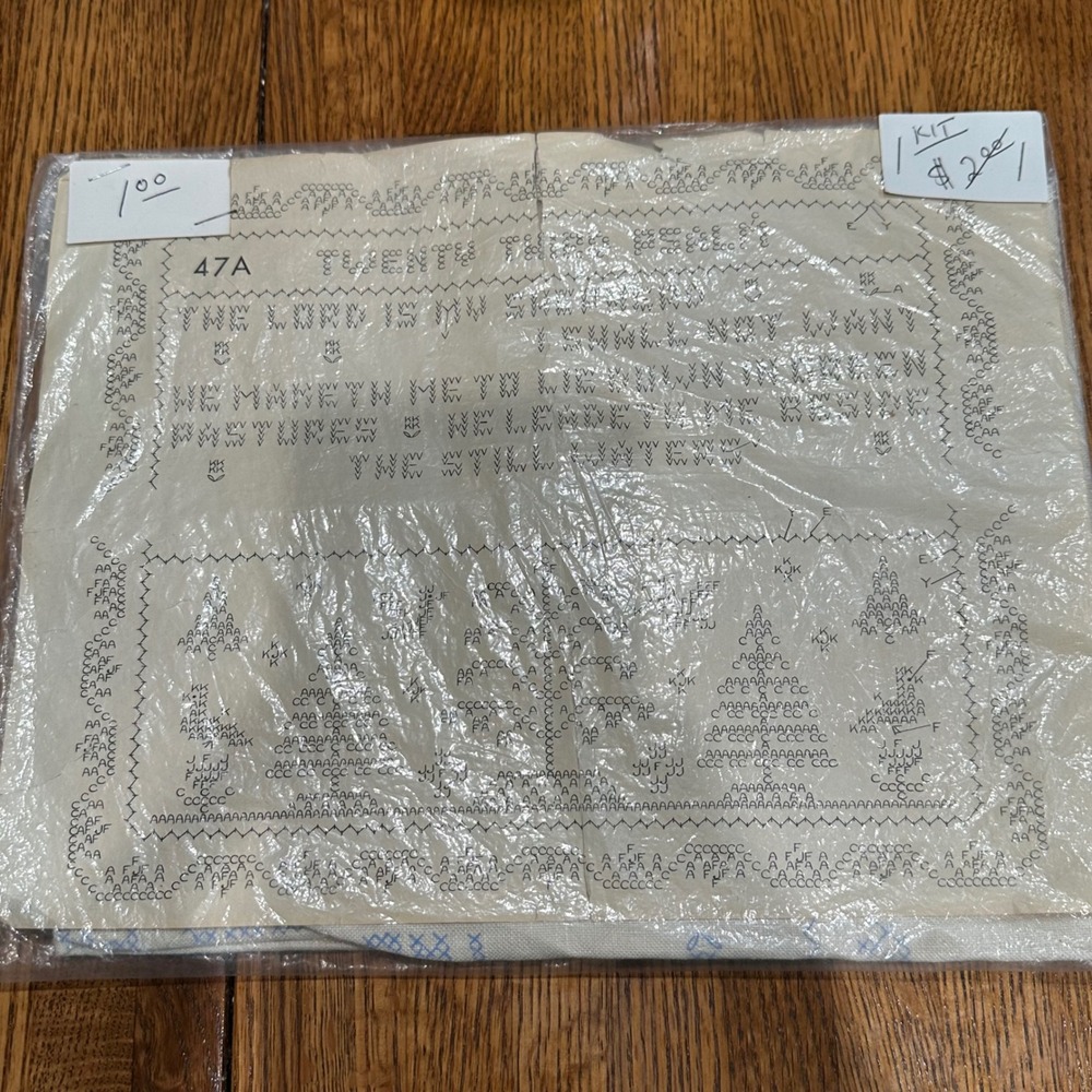 Peri-Lusta Stamped Cross Stitch Kit Psalm 23 Vintage Sampler 47A Cream Good